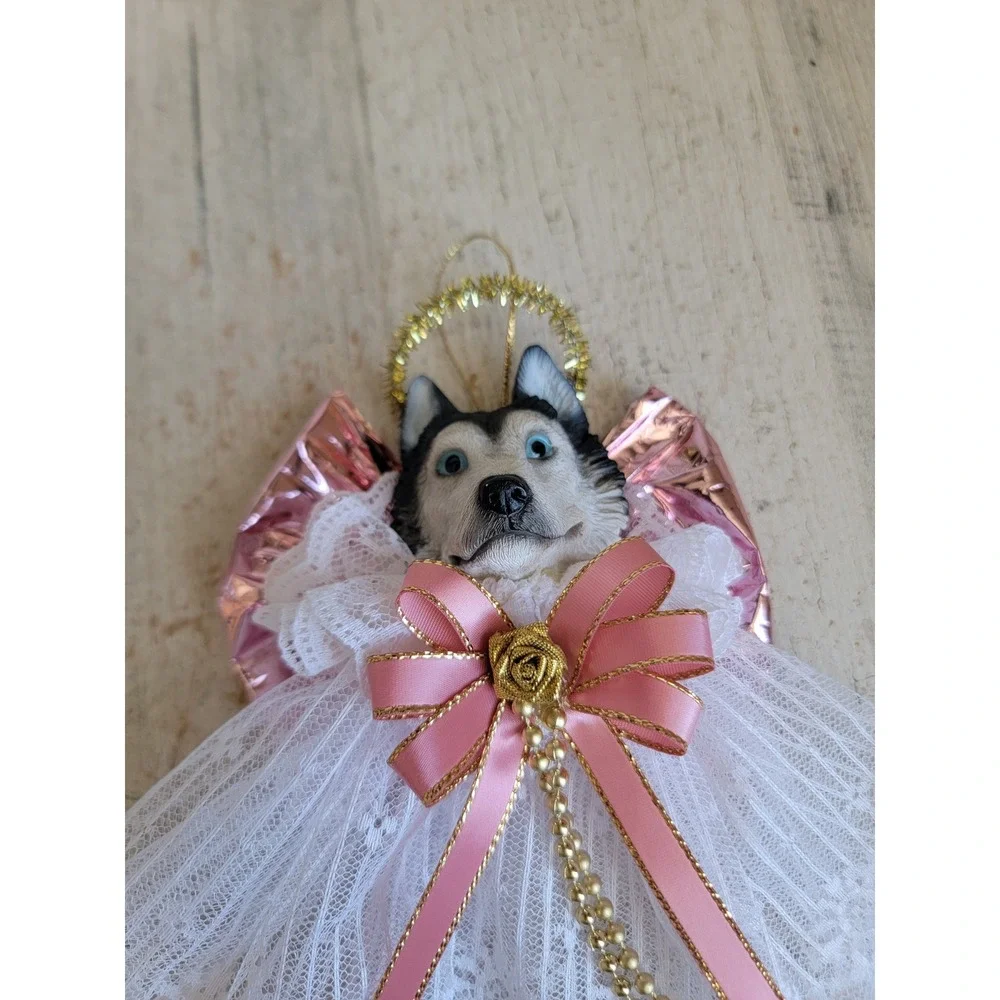 Vintage husky angel halo ornament Xmas dog puppy pet religious home